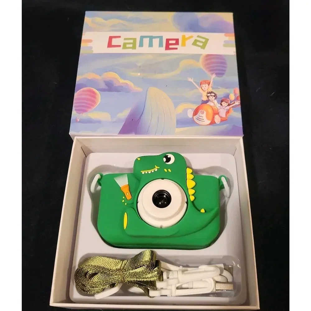 Kids Digital Camera Video Selfie Toy 32G Card USB Green Dinosaur